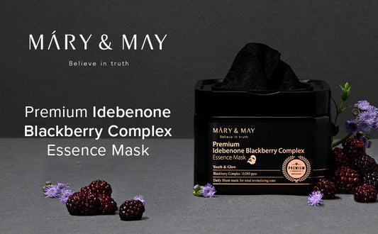 MARY&MAY Premium Idebenone Blackberry Complex Essence Mask 20ks - Jednorázová revitalizační pleťová maska