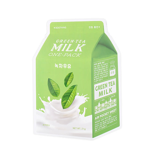 A'PIEU Green Tea Milk One-Pack - zklidňující jednorázová bavlněná maska s extrakty mléka, zeleného čaje a vilínu, 1ks