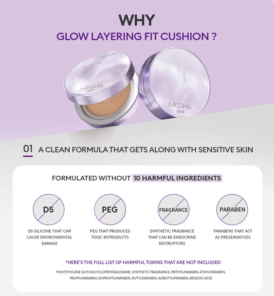 MISSHA Glow Layering Fit Cushion SPF50+/PA++++ 14g- Rozjasňující vrstvitelný cushion