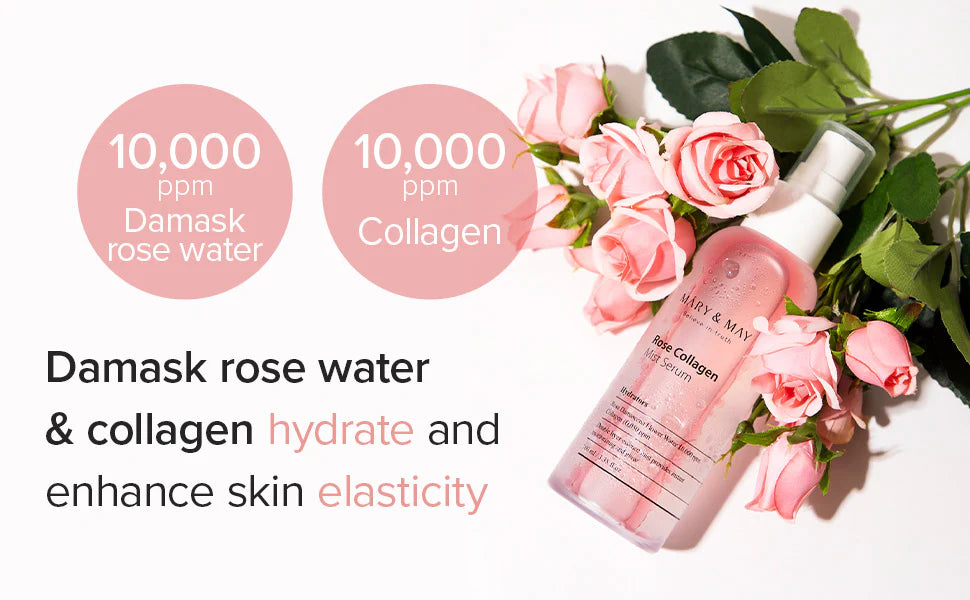 MARY&MAY Rose Collagen Mist Serum 100ml- pleťové sérum s kolagenem a extraktem růží
