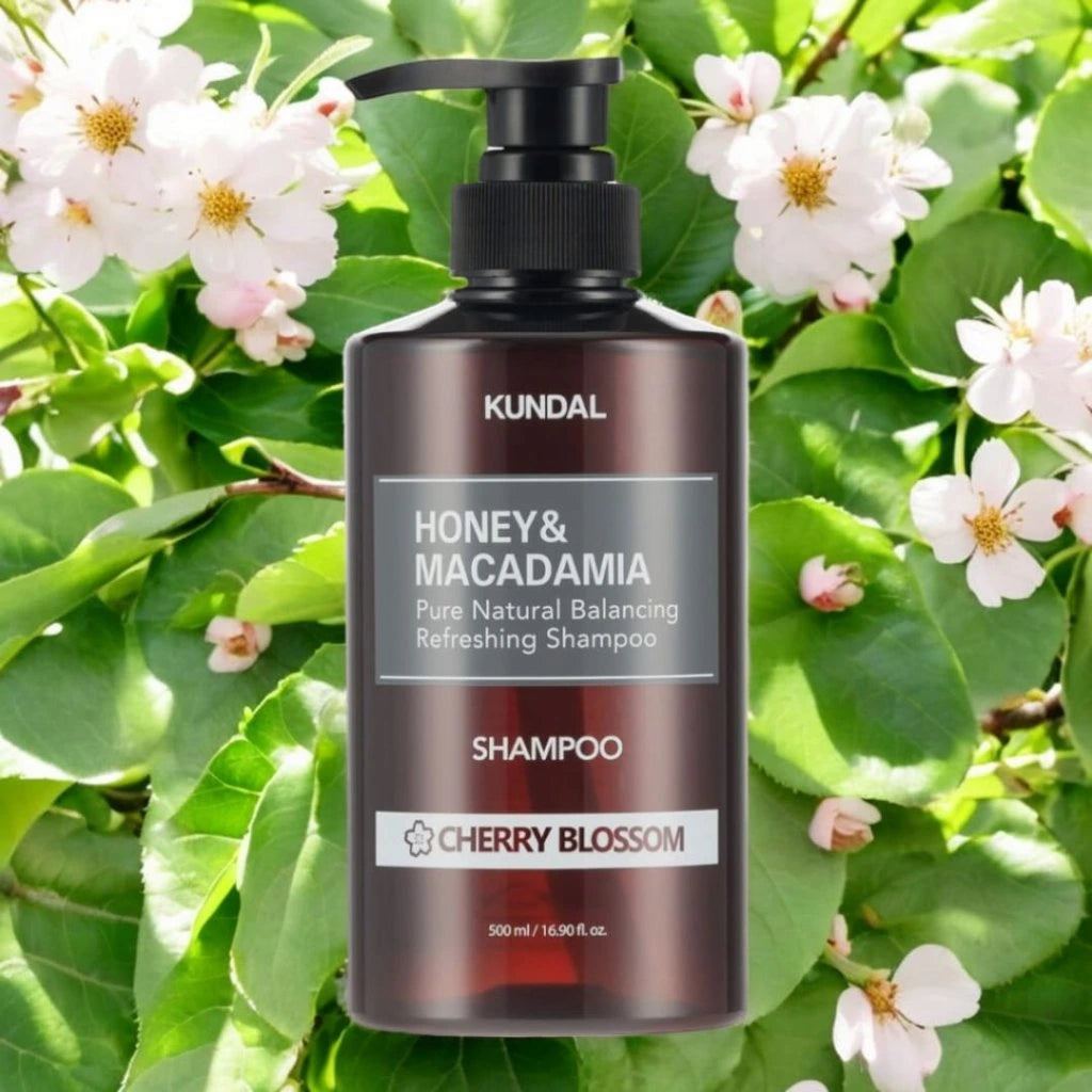 KUNDAL Honey & Macadamia Pure Natural Shampoo (Cherry Blossom) 500ml- přírodní vlasový šampón na suché a poškozené vlasy