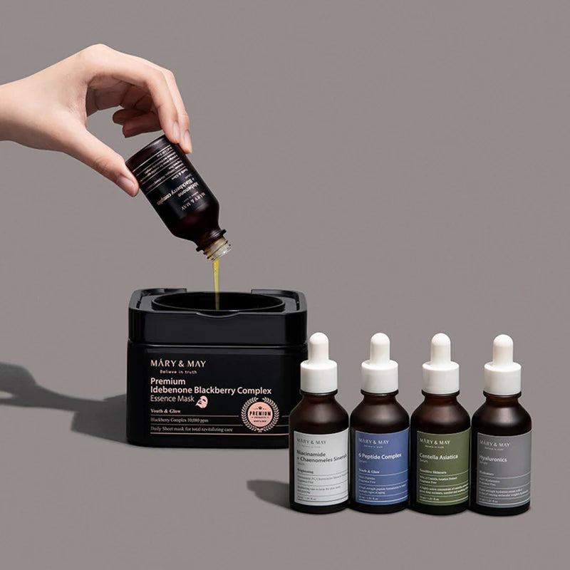 MARY&MAY Premium Idebenone Blackberry Complex Essence Mask 20ks - Jednorázová revitalizační pleťová maska