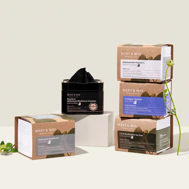 MARY&MAY Premium Idebenone Blackberry Complex Essence Mask 20ks - Jednorázová revitalizační pleťová maska