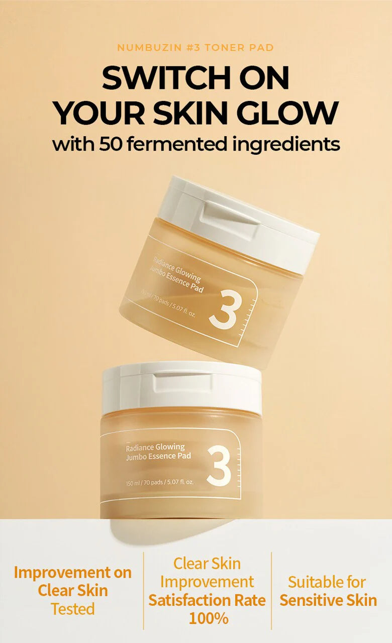 NUMBUZIN No.3 Radiance Glowing Jumbo Essence Pad 70ks - Rozjasňující pleťové tampony