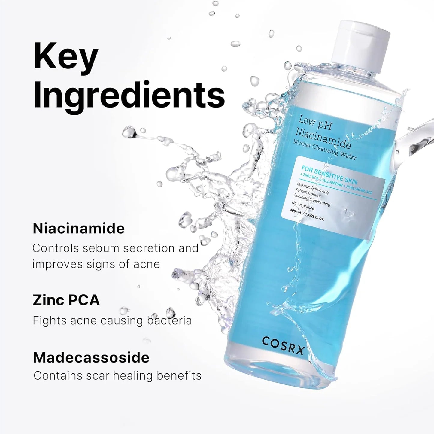 COSRX Low pH Niacinamide Micellar Cleansing Water - Čisticí micelární voda s nízkým pH 400mll