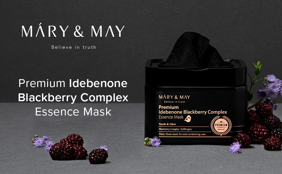 MARY&MAY Premium Idebenone Blackberry Complex Essence Mask 20ks - Jednorázová revitalizační pleťová maska