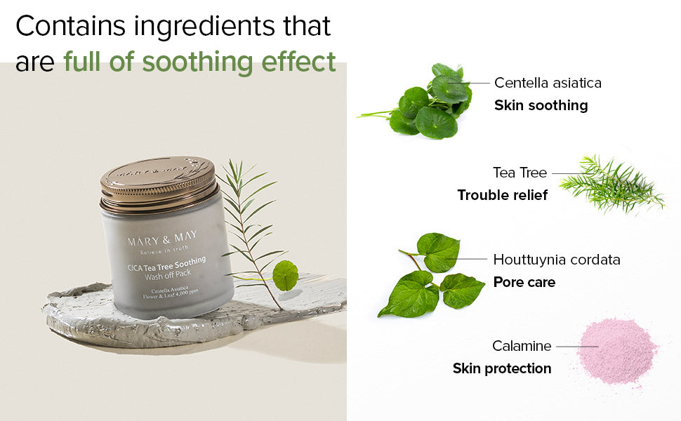 MARY&MAY Cica Teatree Soothing Wash Off Pack 125ml- Zklidňující jílová maska s tea tree