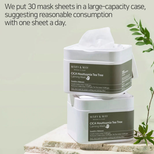 MARY&MAY Cica Houttuynia Tea Tree Calming Mask 30ks- Jednorázové zklidňující masky s tea tree