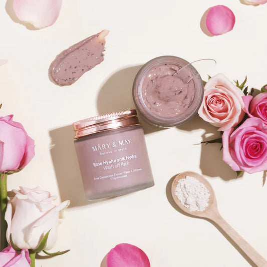 MARY&MAY Rose Hyaluronic Hydra Wash Off Pack 125ml - Hydratační jílová maska s růží a kyselinou hyaluronovou